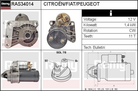 DELCO REMY Starter RAS34014 Startmotor DELCO REMY Peugeot 407 RAS34014