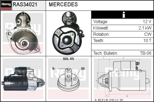 DELCO REMY Starter RAS34021 Starter DELCO REMY Mercedes-Benz 123. Seeria RAS34021