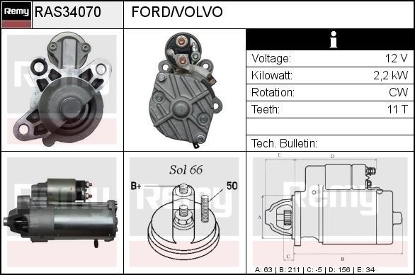 DELCO REMY Startmotor RAS34070 Volvo 440 K Starter voor de motor DELCO REMY RAS34070
