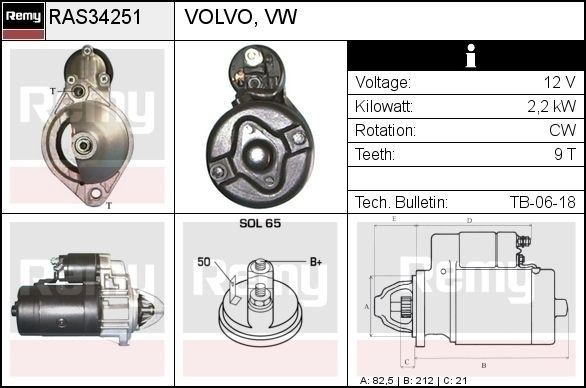 DELCO REMY Μίζα RAS34251 Μίζα DELCO REMY Volvo 740 RAS34251