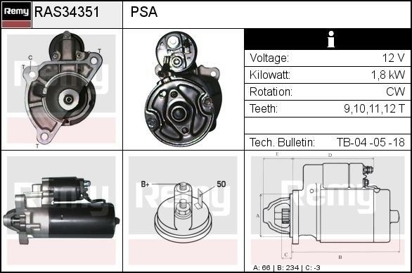 DELCO REMY Starter RAS34351 RAS34351 Starter HYUNDAI TUCSON DELCO REMY