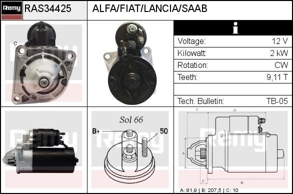 DELCO REMY Starter RAS34425 Starter DELCO REMY ALFA ROMEO RAS34425