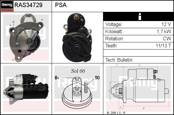DELCO REMY Startmotor RAS34729 Fiat DUCATO Starter voor de motor DELCO REMY RAS34729