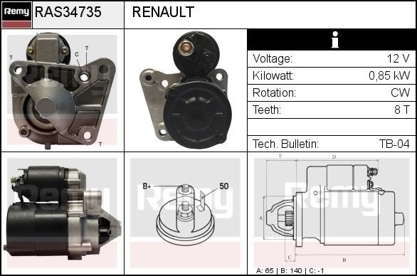 DELCO REMY Starter RAS34735 RAS34735 Starter DACIA DOKKER DELCO REMY