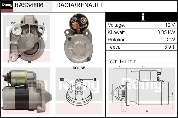 DELCO REMY Starter RAS34886 RAS34886 Starter DACIA DOKKER DELCO REMY