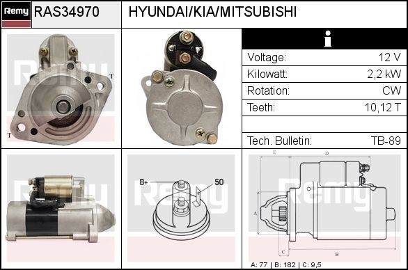 DELCO REMY Starter RAS34970 RAS34970 Startmotor HYUNDAI TUCSON DELCO REMY
