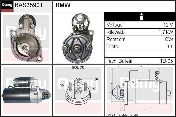 DELCO REMY Starter motor RAS35901 BMW 2 Series DELCO REMY starter motor RAS35901