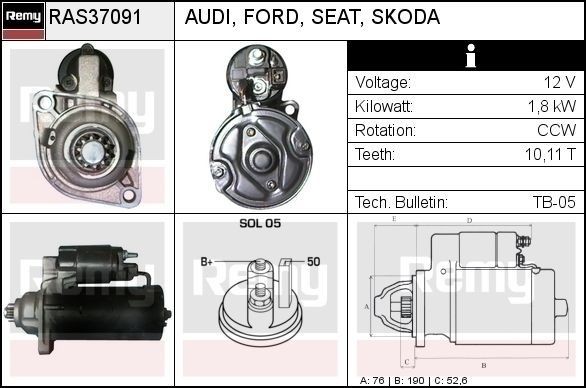 DELCO REMY Μίζα RAS37091 RAS37091 Μίζα DELCO REMY SEAT EXEO