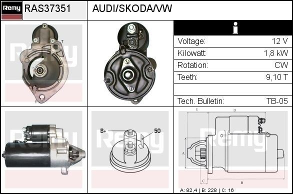 DELCO REMY Motor de arranque RAS37351 RAS37351 Motor de arranque DELCO REMY AUDI 80
