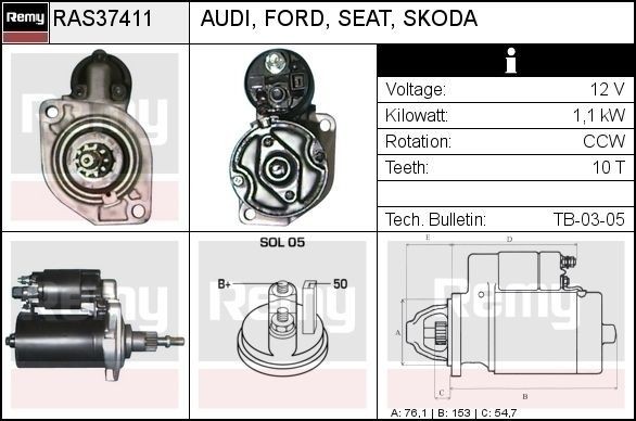DELCO REMY Démarreur RAS37411 Seat LEON Starter moteur DELCO REMY RAS37411