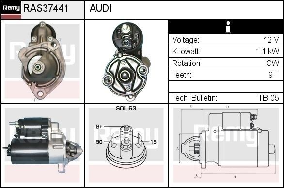 DELCO REMY Motor de arranque RAS37441 Motor de arranque DELCO REMY Audi 80 RAS37441