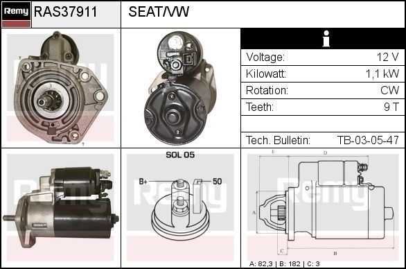 DELCO REMY Μίζα RAS37911 Μίζα DELCO REMY Seat EXEO RAS37911