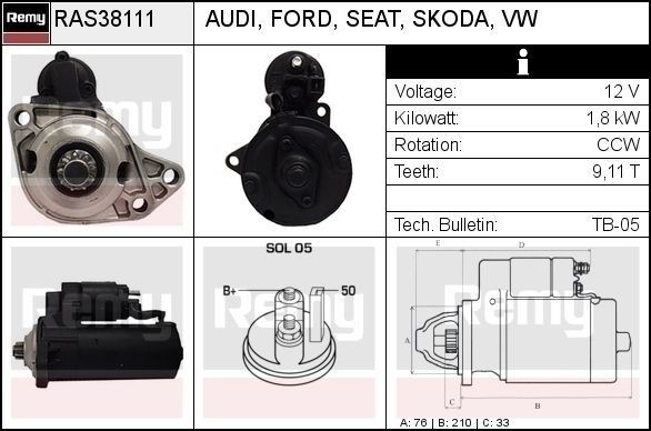 DELCO REMY Štartér RAS38111 Štartér DELCO REMY HYUNDAI RAS38111