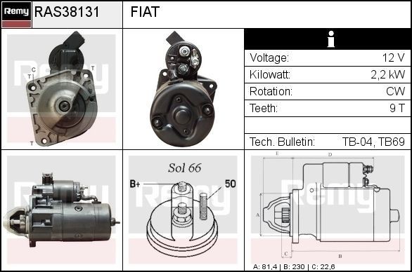 DELCO REMY Starter motor RAS38131 FIAT QUBO DELCO REMY starter motor RAS38131