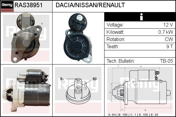 DELCO REMY Starter RAS38951 RAS38951 Starter DACIA DOKKER DELCO REMY