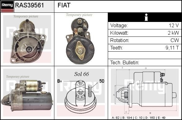 DELCO REMY Starter motor RAS39561 FIAT QUBO DELCO REMY starter motor RAS39561