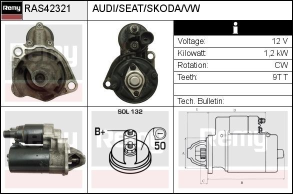 DELCO REMY Startmotor RAS42321 RAS42321 DELCO REMY startmotor SEAT LEON