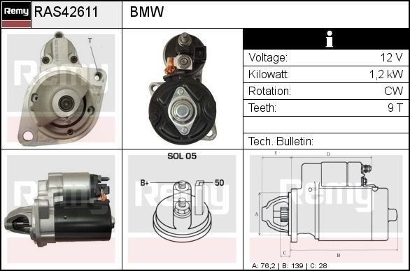 DELCO REMY Starter motor RAS42611 BMW 2 Series DELCO REMY starter motor RAS42611