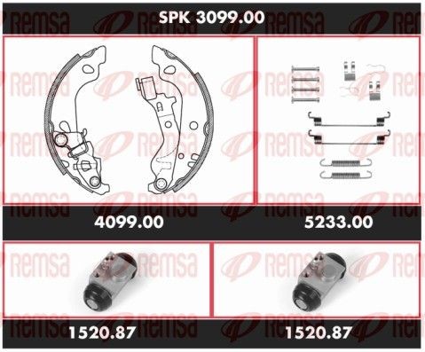 REMSA Remmenset, trommelrem SPK 3099.00 Fiat DOBLO Remschijf, trommelrem REMSA SPK 3099.00