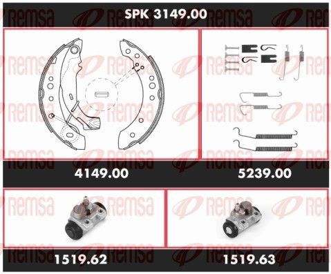 REMSA Bremžu komplekts, Trumuļu bremzes SPK 3149.00 Bremžu komplekts, trumuļu bremzes PEUGEOT REMSA Super Precision Kit SPK 3149.00