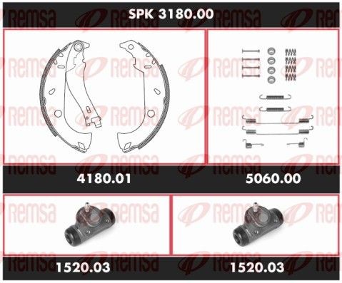 REMSA Remmenset, trommelrem SPK 3180.00 Fiat DOBLO Remschijf, trommelrem REMSA SPK 3180.00