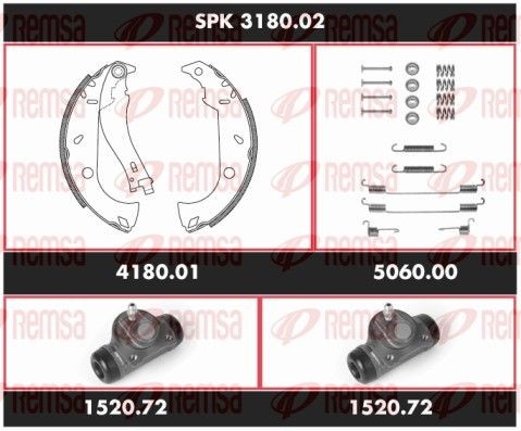 REMSA Bremsesett, trommebremse SPK 3180.02 REMSA SPK 3180.02 Bremsesett, trommebremse ALFA ROMEO 145 (930) 1.8 i.e. 16V T.S. (930.A1A) 140 hk 1996