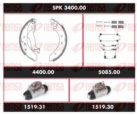 REMSA Bremsesett, trommebremse SPK 3400.00 REMSA SPK 3400.00 Bremsesett, trommebremse HONDA Civic IV Hatchback (EC, ED, EE) 1.6 i 16V 124 hk 1989