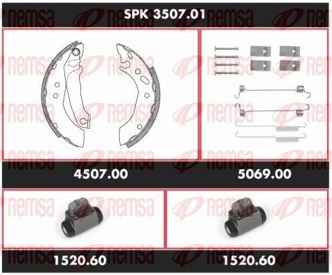 REMSA Sada bŕzd, Bubnová brzda SPK 3507.01 Bubnové brzdy REMSA SAAB Super Precision Kit SPK 3507.01