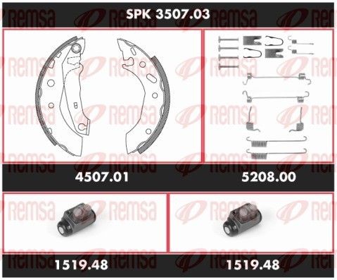 REMSA Sada bŕzd, Bubnová brzda SPK 3507.03 Sada bŕzd, bubnová brzda REMSA VOLVO Super Precision Kit SPK 3507.03