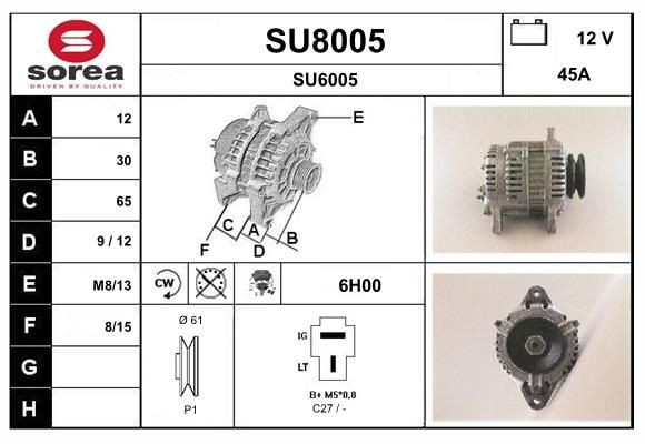 SNRA Alternateur SU8005 SNRA SU8005 Dynamo Subaru E10 d'origine prix