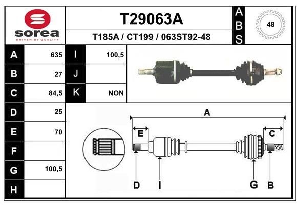 EAI Άξονας μετάδοσης κίνησης T29063A EAI T29063A Ημιαξόνιο CITROËN CX I Hatchback σε χαμηλές τιμές