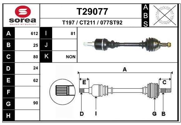 EAI Drivaksel T29077 EAI T29077 Drivaksel Xantia Stasjonsvogn (X2) originale pris