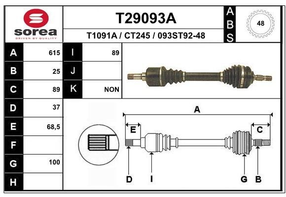 EAI Drivaksel T29093A EAI T29093A originale Drivaksel Xantia Stasjonsvogn (X2) hva koster