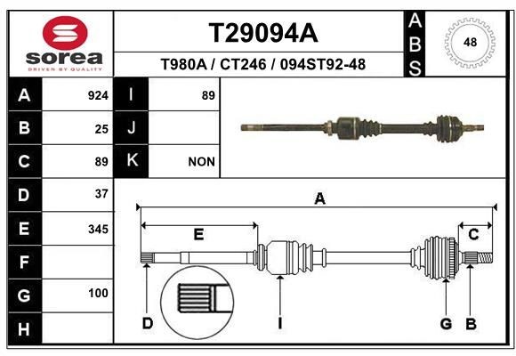 EAI Drivaksel T29094A EAI T29094A originale Drivaksel Xantia Stasjonsvogn (X2) hva koster