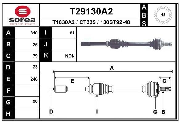 EAI Drivaksel T29130A2 EAI T29130A2 Drivaksel Citroen Xantia Stasjonsvogn pris