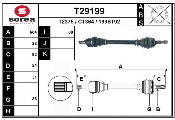 EAI Drive shaft T29199 Citroen C25 EAI drive shaft T29199