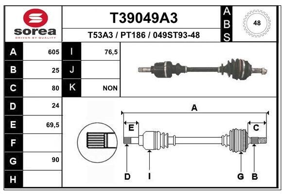 EAI Veio de transmissão T39049A3 EAI T39049A3 Semi eixo transmissão PEUGEOT 306 Van / Hatchback baratos