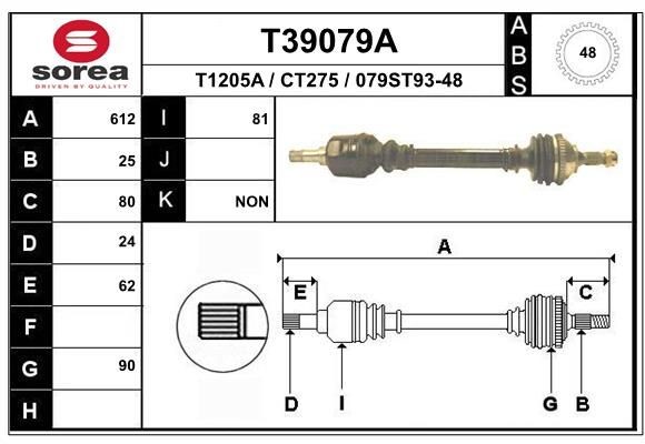 EAI Drivaksel T39079A EAI T39079A Drivaksel Citroen Xantia Stasjonsvogn billige