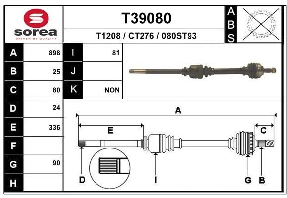 EAI Drivaksel T39080 EAI T39080 originale Drivaksel Xantia Stasjonsvogn (X2) hva koster