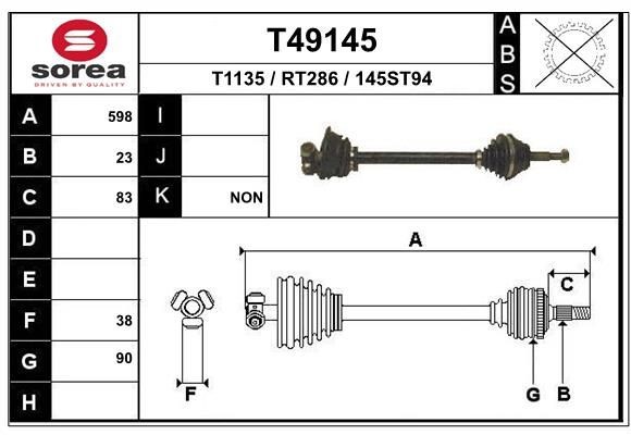 Aandrijfas EAI T49145 EAI T49145 Steekas achter links en rechts Renault SAFRANE 2024
