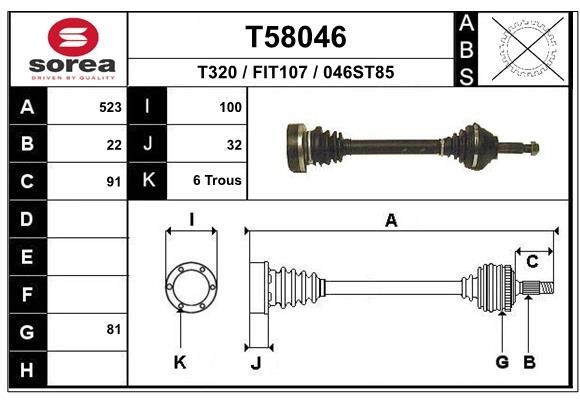 EAI Drivaksel T58046 EAI T58046 originale Drivaksel Fiat Ritmo 138A hva koster