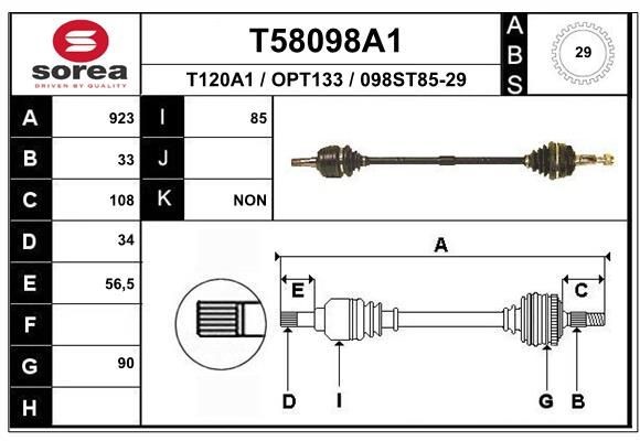EAI Vetoakseli T58098A1 EAI T58098A1 Opel Kadett E CC vetoakseli vaihto hinta