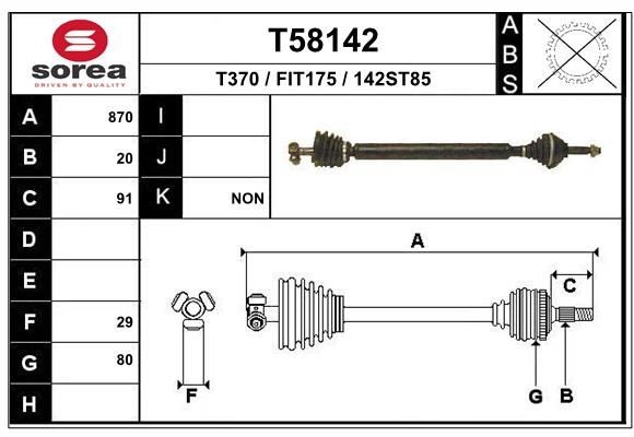 Trækaksel EAI T58142 EAI T58142: Drivaksler Fiat UNO 2020