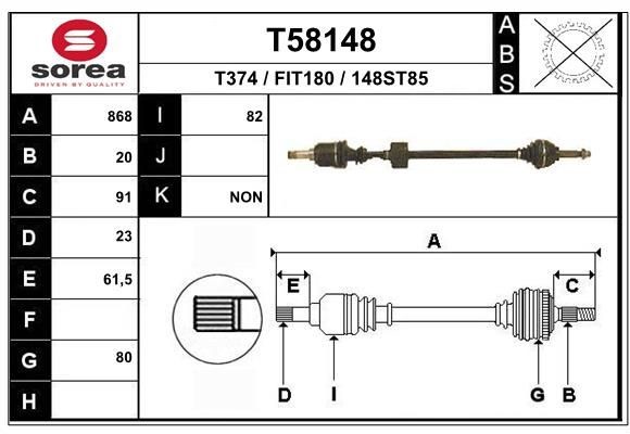 Trækaksel EAI T58148 EAI T58148 Drivaksel FIAT UNO 2024