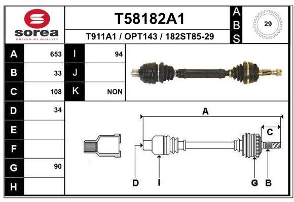 EAI Drivaxel T58182A1 EAI T58182A1 Drivaxel Opel Calibra A Coupe original