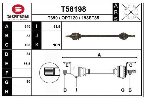 EAI Drivaxel T58198 EAI T58198 Drivaxel Opel Calibra A Coupe original