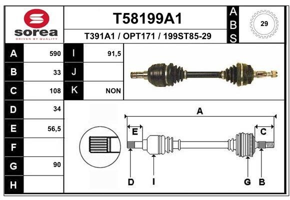 EAI Drivaxel T58199A1 EAI T58199A1 Drivaxel Opel Calibra A Coupe original