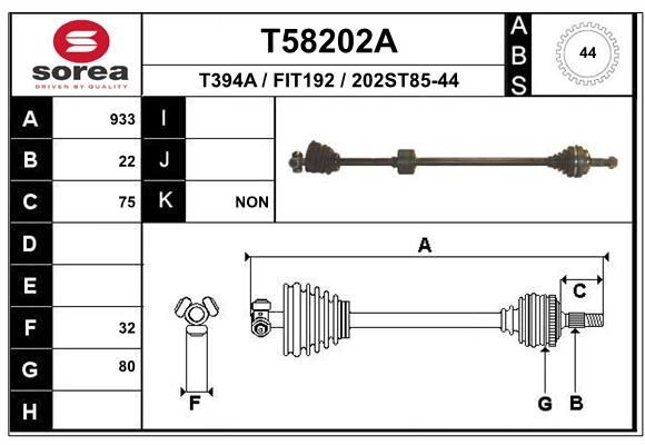 EAI Άξονας μετάδοσης κίνησης T58202A EAI T58202A Ημιαξόνιο Fiat Tipo 160 γνήσια τιμες