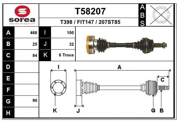 EAI Άξονας μετάδοσης κίνησης T58207 EAI T58207 γνήσια Ημιαξόνιο Fiat Tipo 160 κόστος