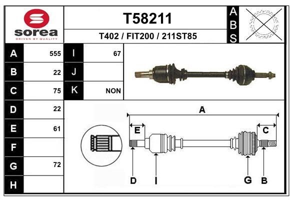EAI Drivaksel T58211 EAI T58211 Drivaksel Fiat Cinquecento 170 originale pris